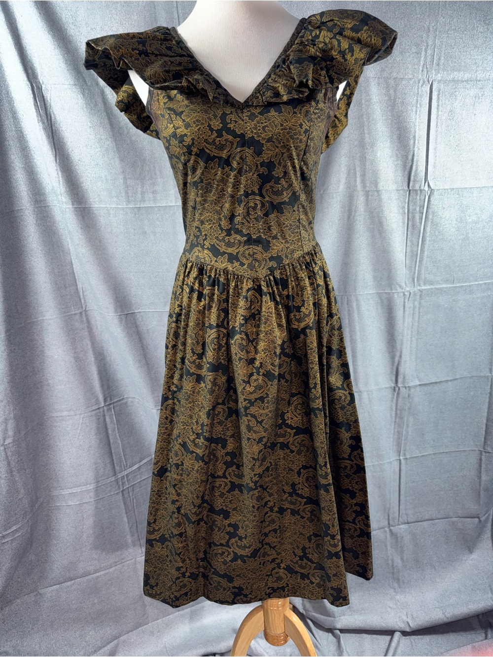 2011-Vintage All That Jazz Black Dress with Gold Damask Print